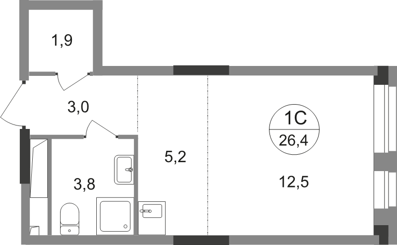 Студия 26,4 м²