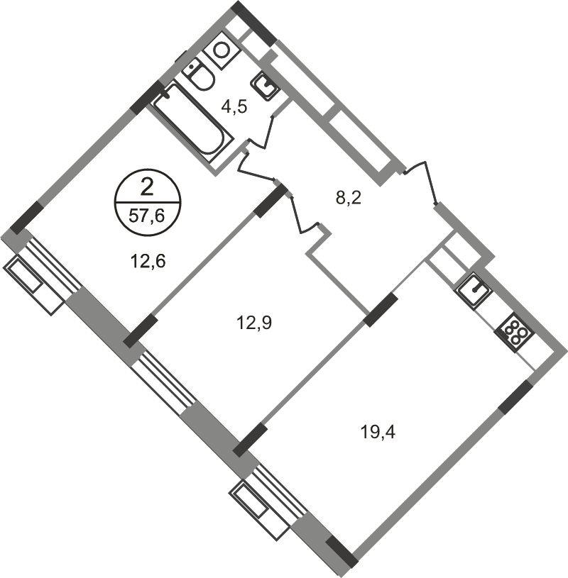 3 ккв (Евро) 57,6 м²