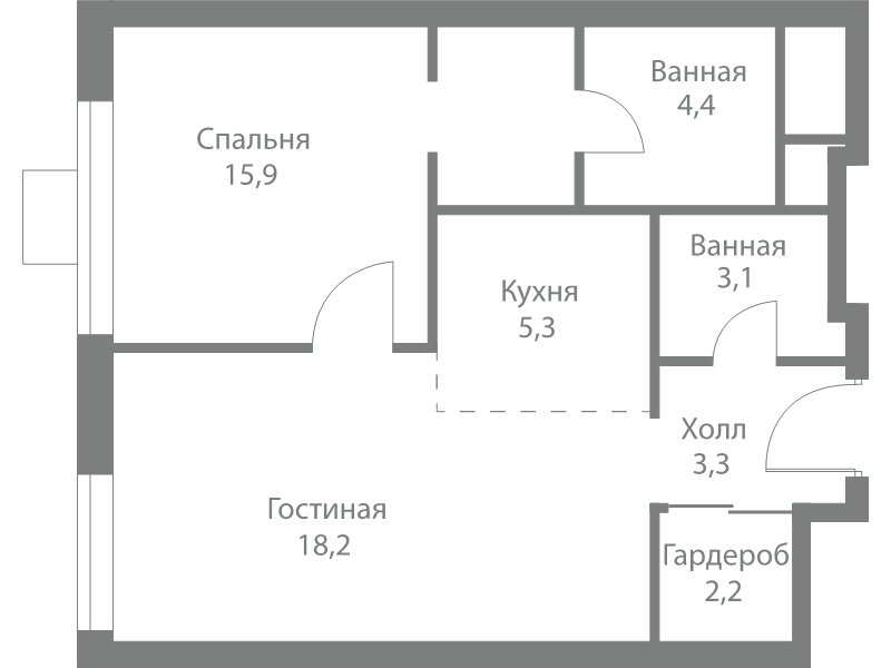 2 ккв (Евро) 52,4 м²