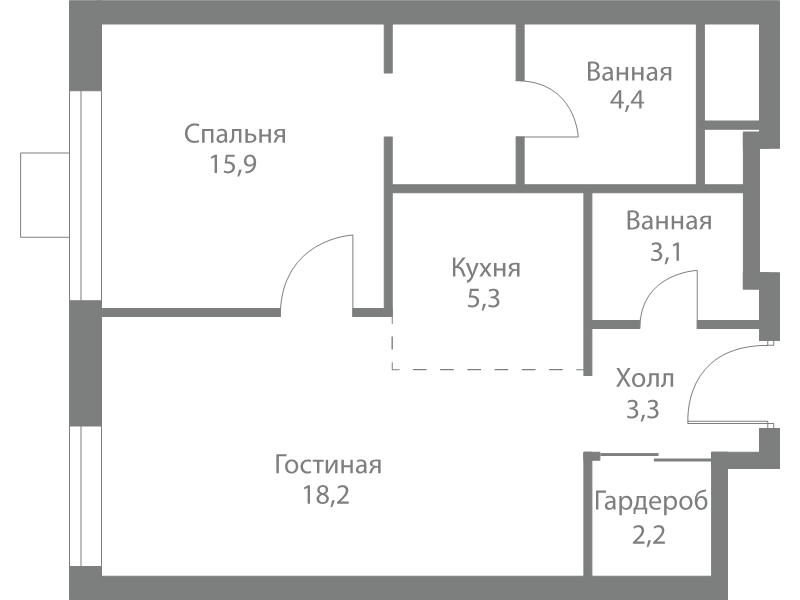 2 ккв (Евро) 52,4 м²