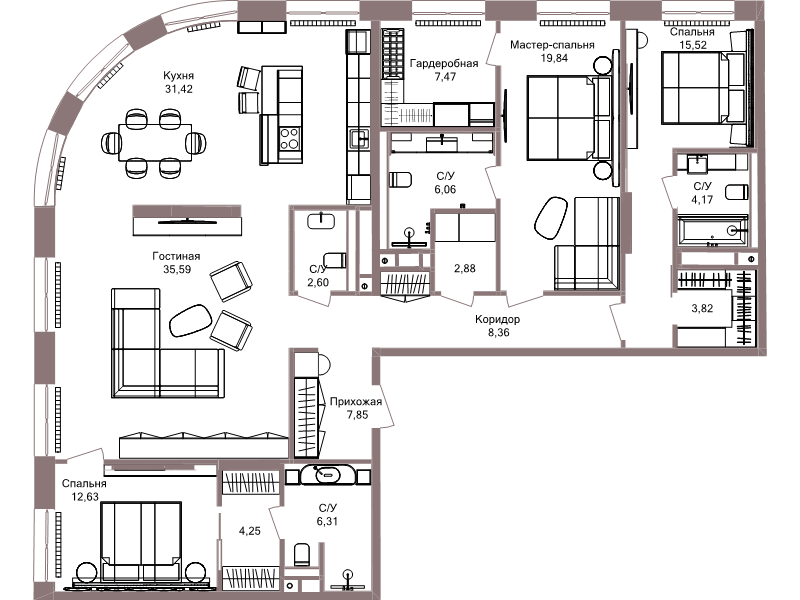 4 ккв (Евро) 168,8 м²
