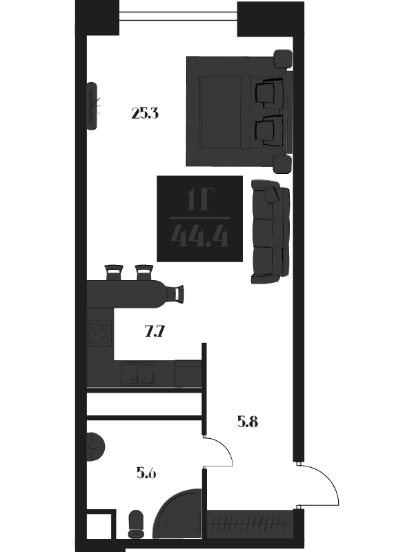 Студия 44,4 м²