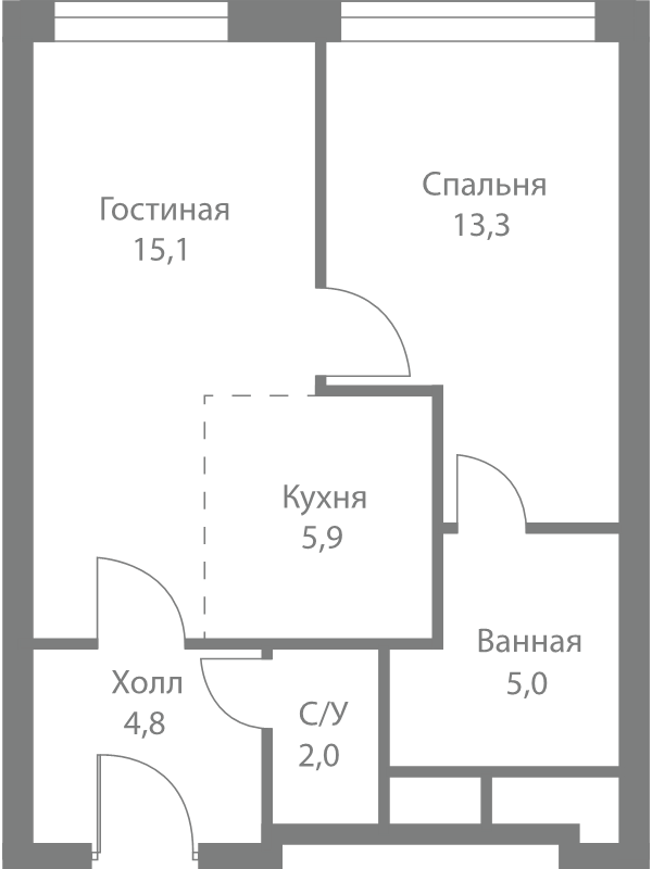 2 ккв (Евро) 46,1 м²