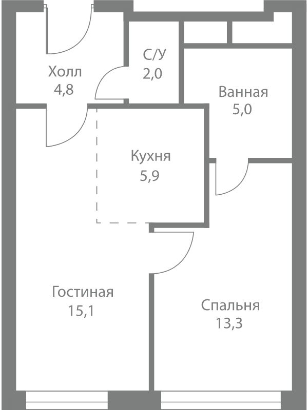 2 ккв (Евро) 46,1 м²