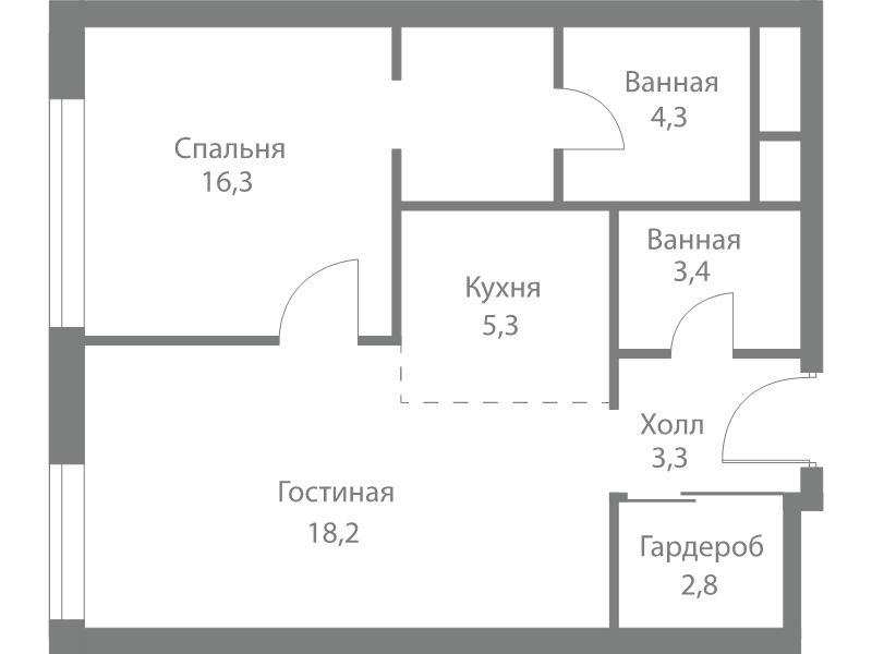 2 ккв (Евро) 53,6 м²