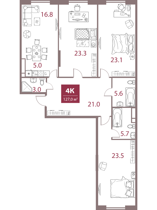 4 ккв (Евро) 127 м²