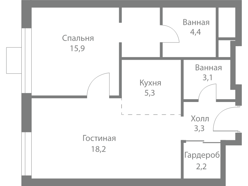 2 ккв (Евро) 52,4 м²