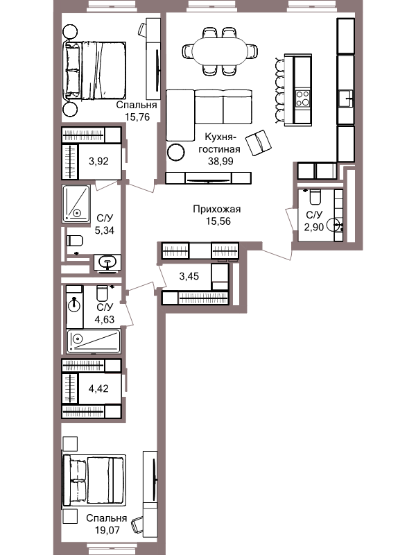 3 ккв (Евро) 119,7 м²
