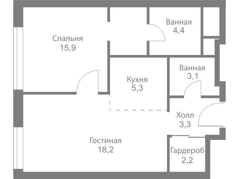 2 ккв (Евро) 52,4 м²