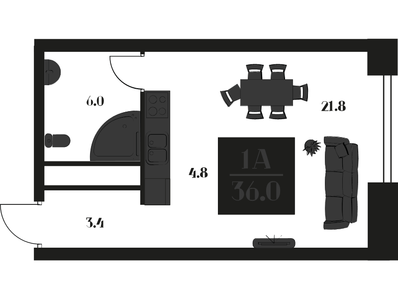 Студия 36 м²