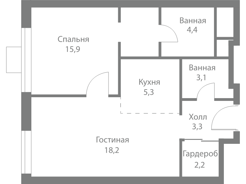2 ккв (Евро) 52,4 м²