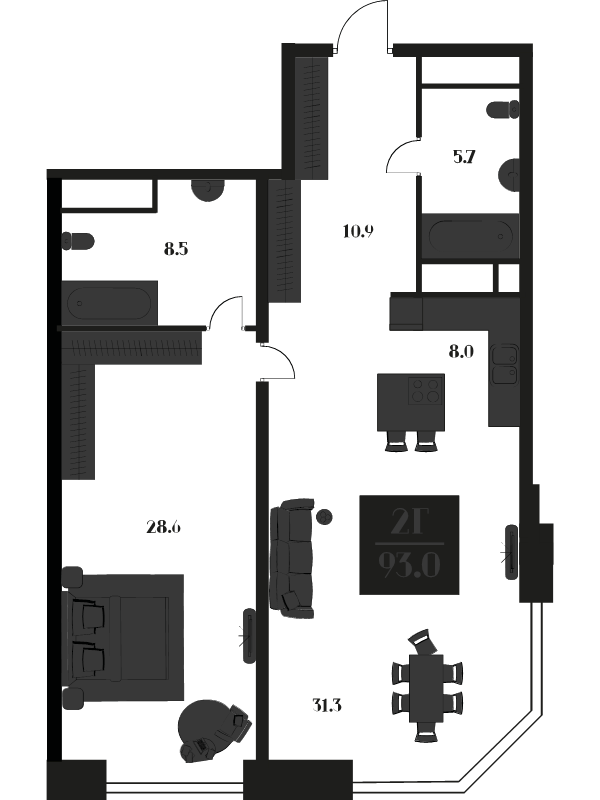2 ккв (Евро) 93 м²