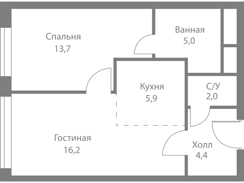2 ккв (Евро) 47,2 м²