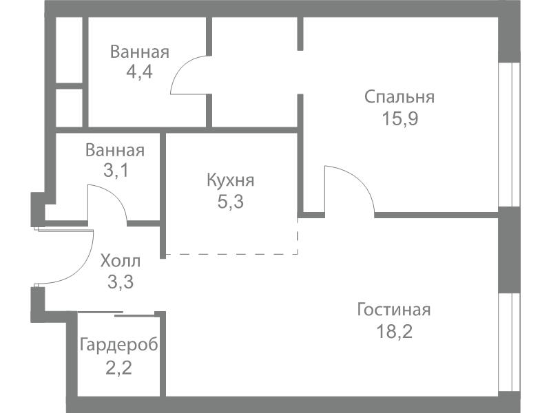 2 ккв (Евро) 52,4 м²