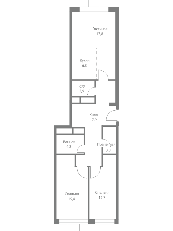 3 ккв (Евро) 80,2 м²