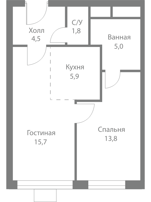 2 ккв (Евро) 46,7 м²