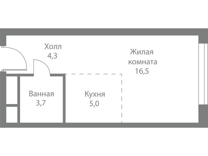 Студия 29,5 м²