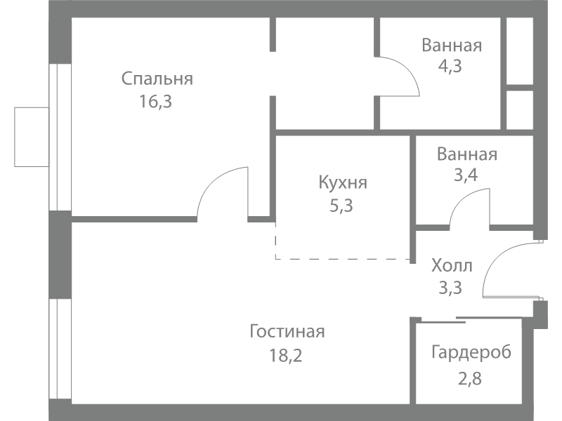 2 ккв (Евро) 53,6 м²