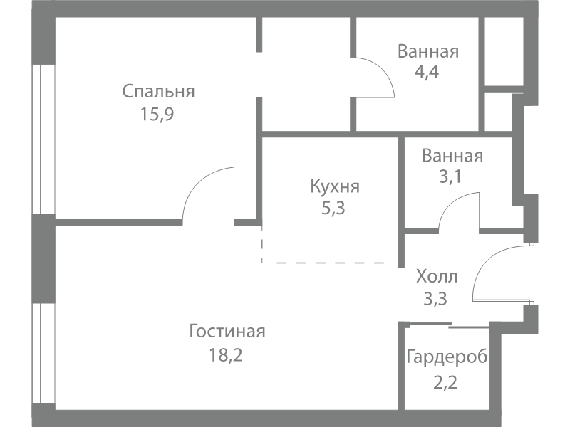 2 ккв (Евро) 52,4 м²