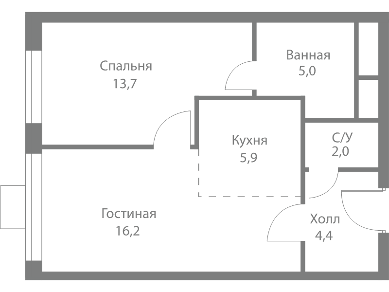 2 ккв (Евро) 47,2 м²