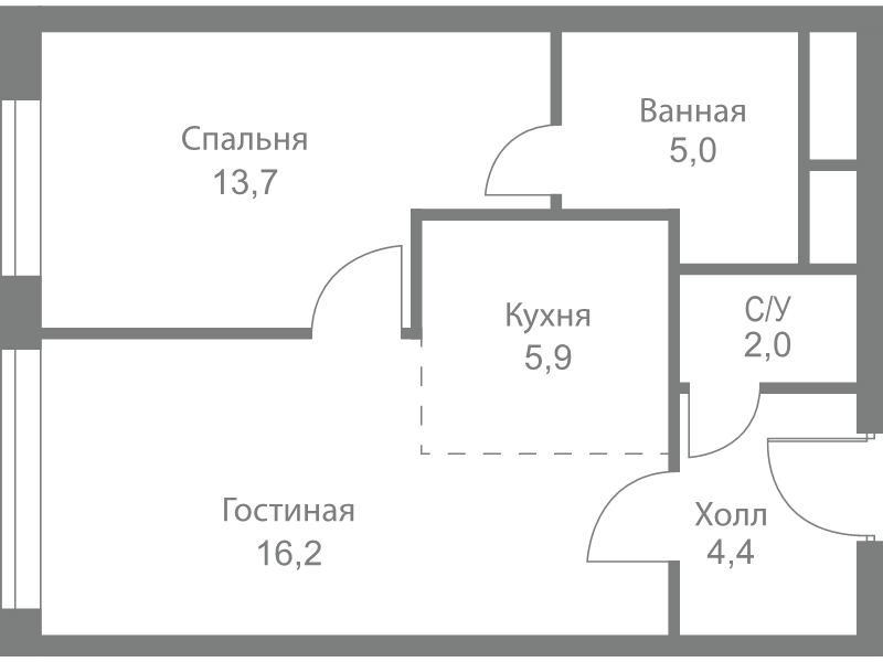 2 ккв (Евро) 47,2 м²