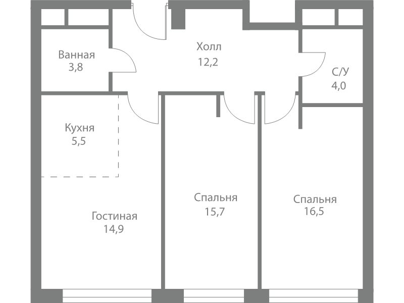 3 ккв (Евро) 72,6 м²