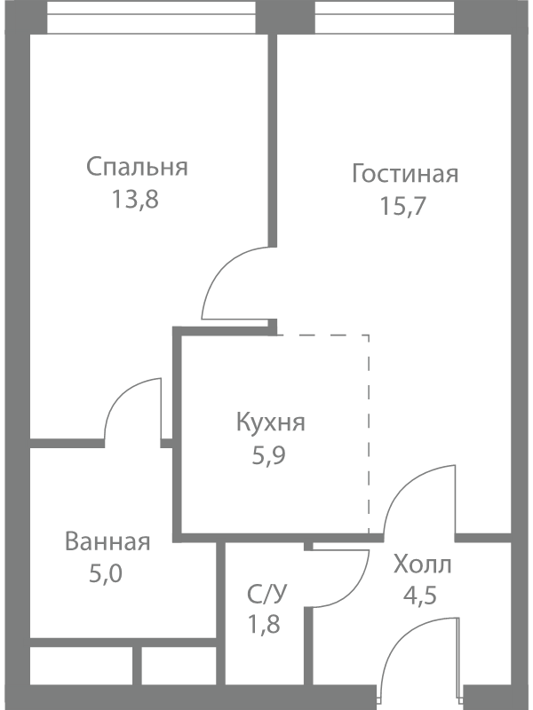 2 ккв (Евро) 46,7 м²