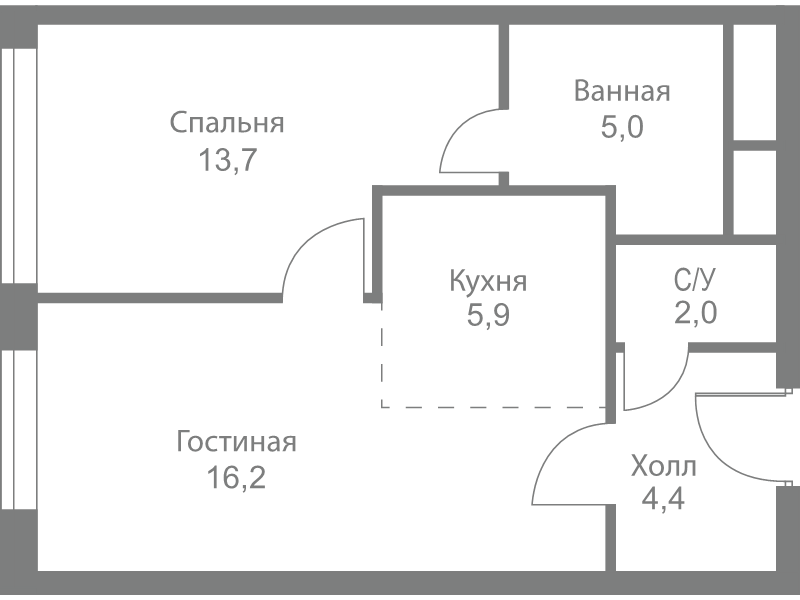 2 ккв (Евро) 47,2 м²