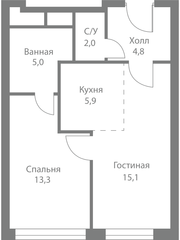 2 ккв (Евро) 46,1 м²