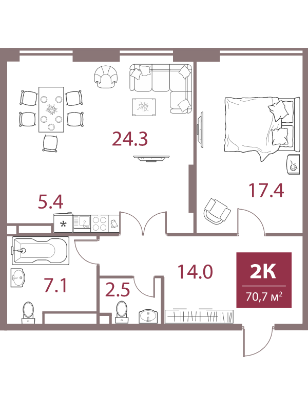 2 ккв (Евро) 70,7 м²