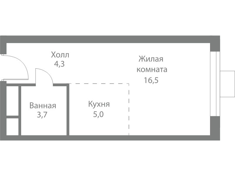 Студия 29,5 м²