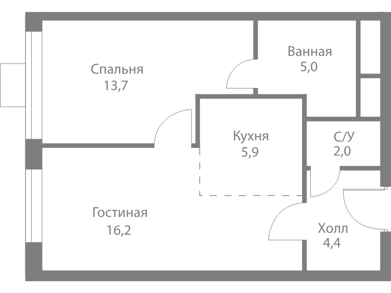 2 ккв (Евро) 47,2 м²