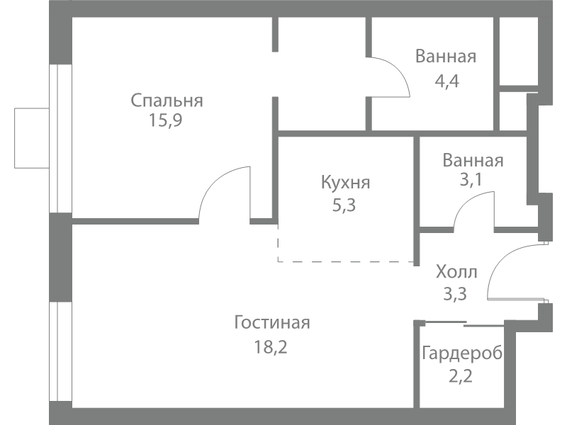 2 ккв (Евро) 52,4 м²