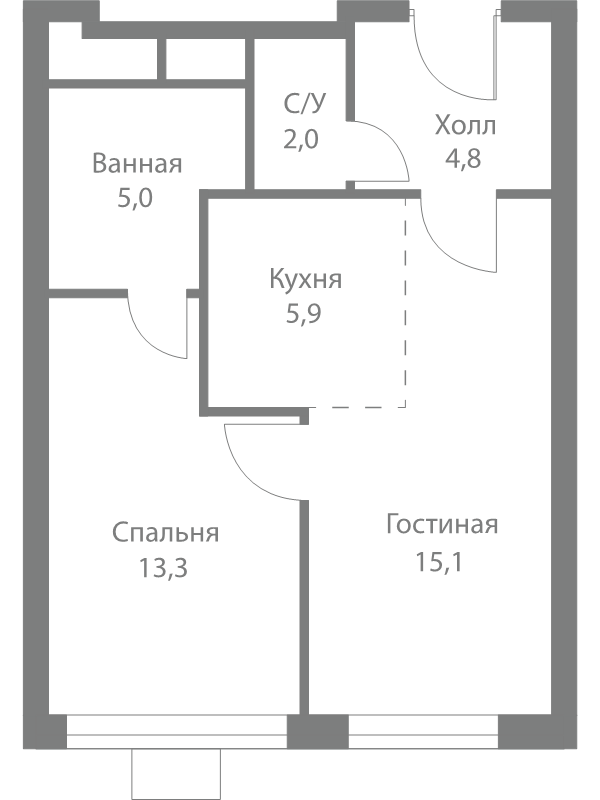 2 ккв (Евро) 46,1 м²