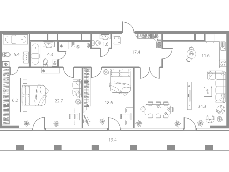 3 ккв (Евро) 122,1 м²