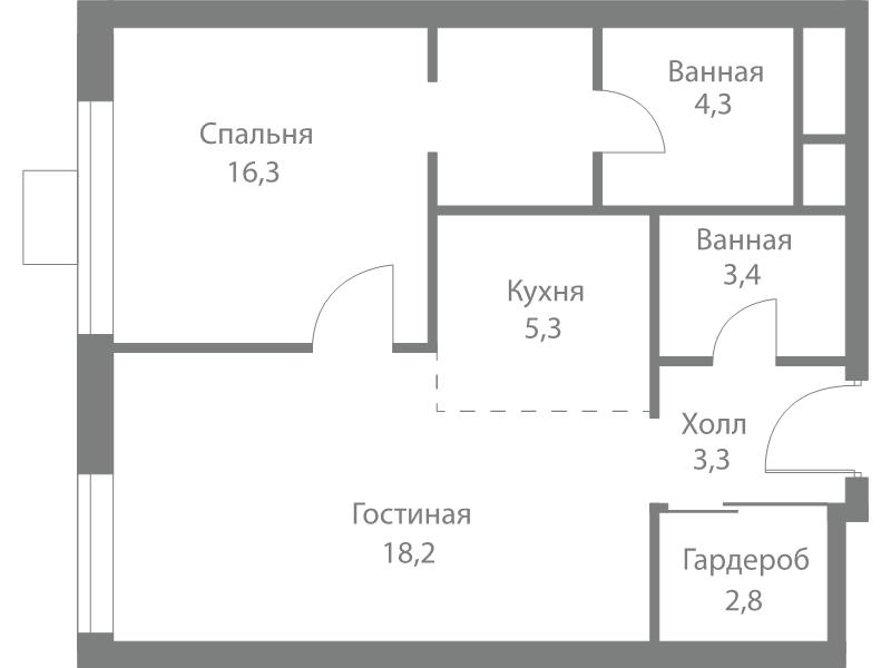 2 ккв (Евро) 53,6 м²