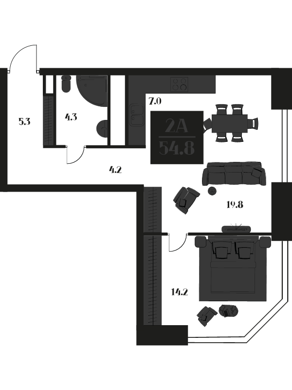 2 ккв (Евро) 54,8 м²