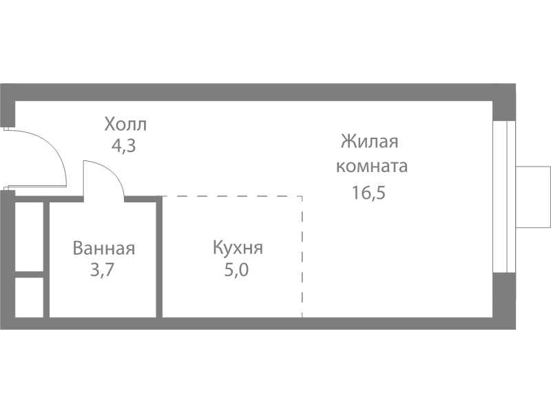 Студия 29,5 м²