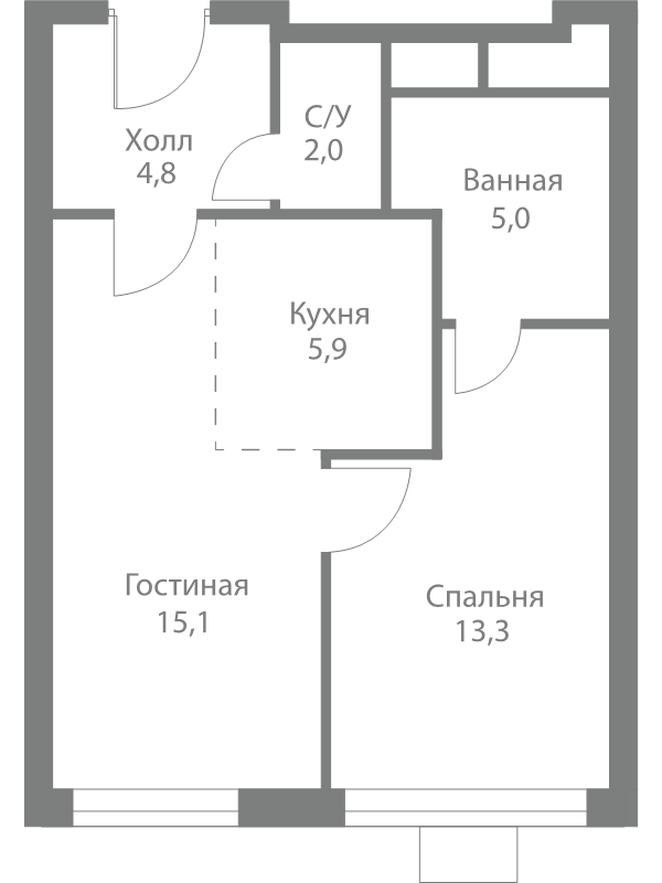 2 ккв (Евро) 46,1 м²