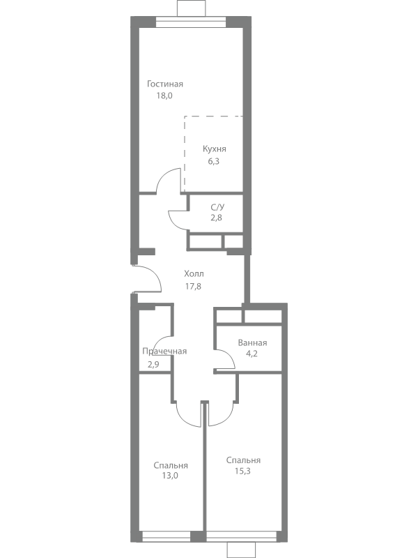 3 ккв (Евро) 80,3 м²