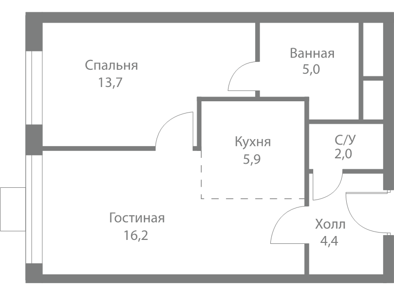 2 ккв (Евро) 47,2 м²