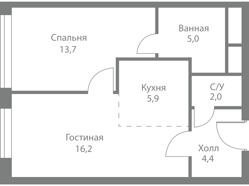 2 ккв (Евро) 47,2 м²