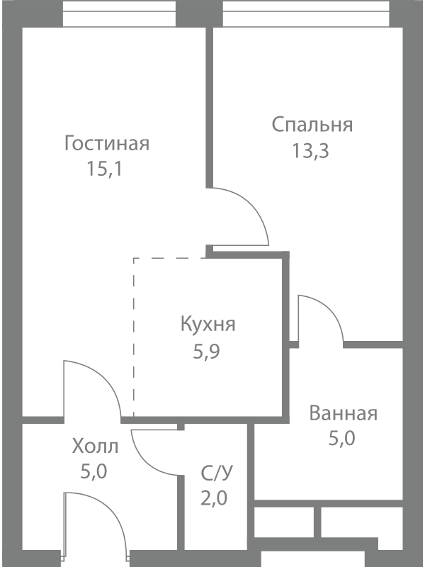 2 ккв (Евро) 46,3 м²
