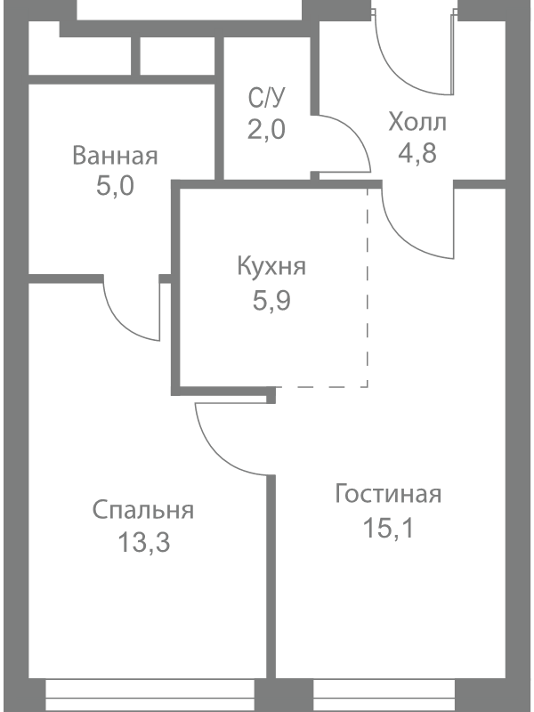 2 ккв (Евро) 46,1 м²