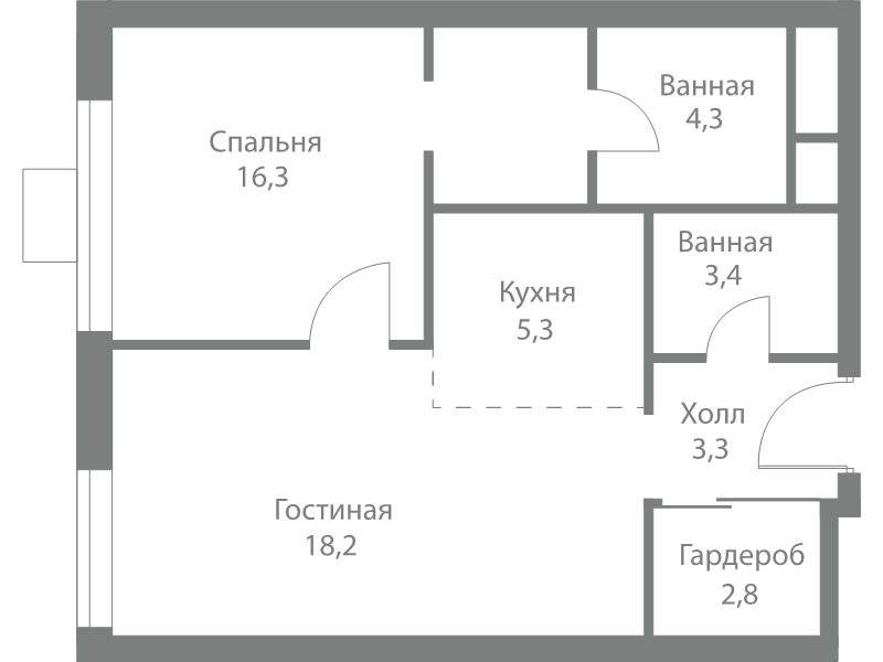 2 ккв (Евро) 53,6 м²