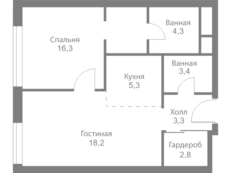 2 ккв (Евро) 53,6 м²