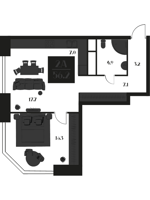 2 ккв (Евро) 56,2 м²
