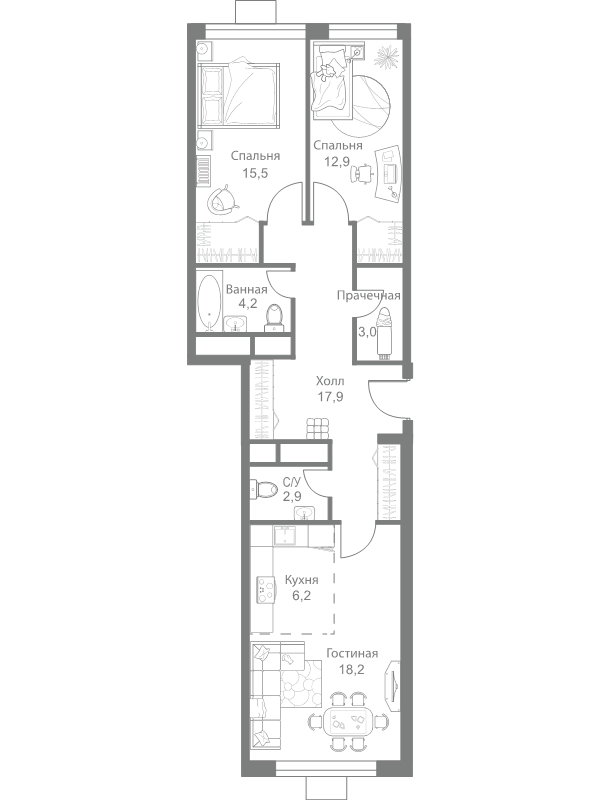 3 ккв (Евро) 80,8 м²