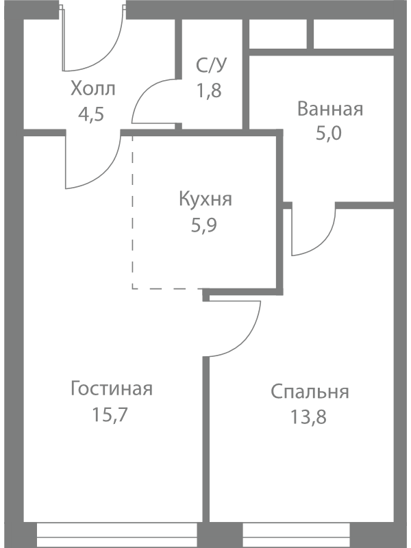 2 ккв (Евро) 46,7 м²