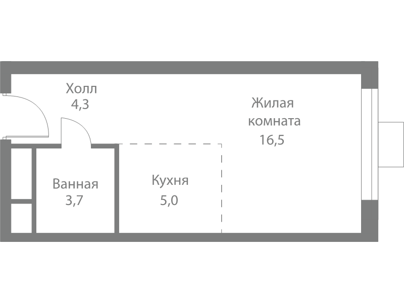 Студия 29,5 м²